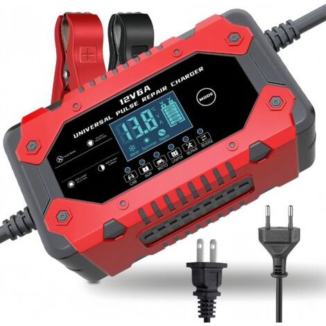 Rotes 12V 6A Ladegerät für 12V Autobatterien, 12V Motorradbatterien und 12V Batterieladegeräte (1/4)