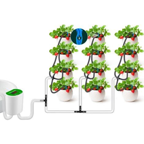 Automatisches Bewässerungssystem für Topfpflanzen, Bewässerungssystem für Zimmerpflanzen, Selbstbewässerungssystem, programmierbarer Timer mit Tropfbewässerungsset für 12 Pflanzen MUMU
