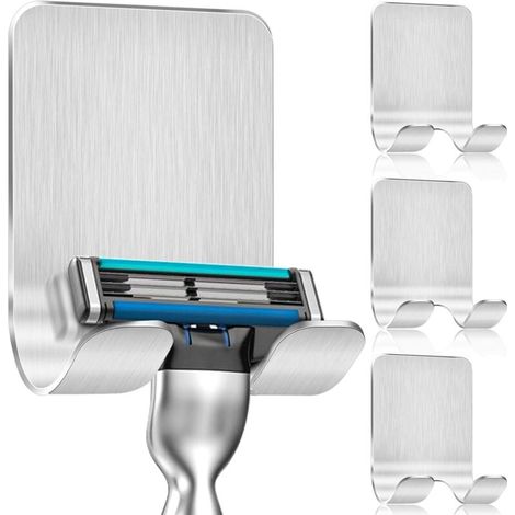 Support de douche 4 pièces, crochets auto-adhésifs, porte-serviettes de salle de bain et de cuisine, sans perçage, argenté (1/5)