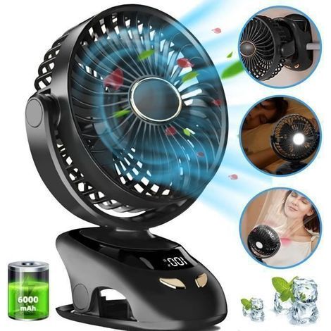 Tragbarer Ventilator (6000 mAh), 5 Windstufen, 7–24 Stunden Akkulaufzeit, Tischventilator, externe Aromatherapie und Nachtlicht