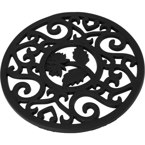 Dessous de plat en silicone antidérapant et résistant à la chaleur, idéal pour les plats chauds et les théières. Design moderne et élégant. Couleur : noir. (1/5)