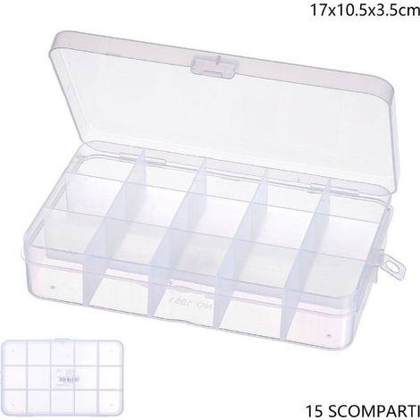 TrAdE Shop Traesio - Scatola Portaoggetti 15 Scomparti Pratico Contenitore Misura 17x10.5x3.5 Cm -