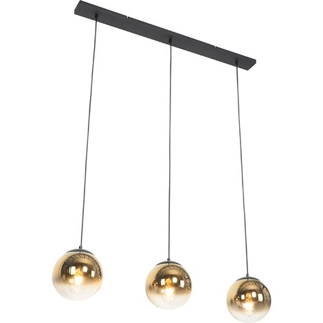 Art Deco Hängelampe schwarz mit gold länglich 3-flammig - Pallon