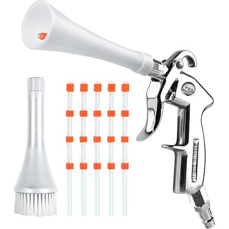 Soufflette Air Comprimé, Pistolet De Soufflage À Sec, Pistolet De Nettoyage À Air Comprimé, 6-9 Bar Pistolet De Nettoyage À Sec 5 Tuyaux 1 Entonnoir Et 1 Entonnoir Avec Brosse(Blanc) (1/5)