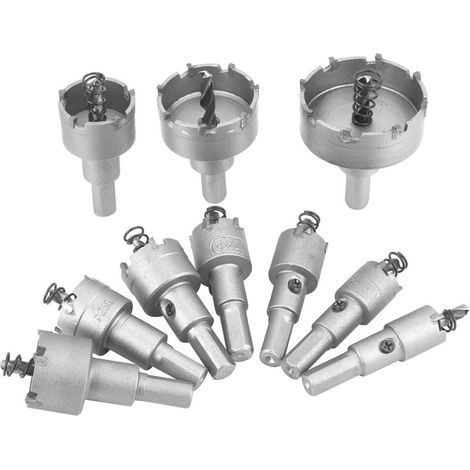 Rosvola 10 Stück HSS TCT Kettensägenbohrer, Hartmetall-Kernbohrer, Lochöffner, 16–50 mm