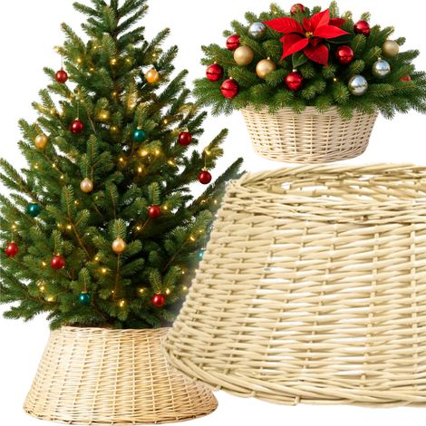 Copertura in vimini per vaso di fiori per albero di Natale, supporto in vimini, cestino, beige MORE&DECO