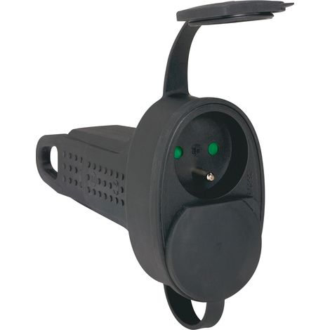 Legrand – Fiche multiprise caoutchouc avec terre 2 sorties frontales – Protection IP44 contre humidité et poussière – 3680W 230V – Support serre-câble pivotant (1/4)