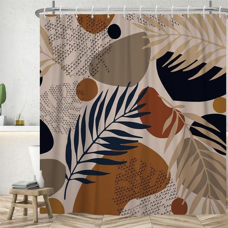 180 cm großer, abstrakter Duschvorhang im Boho-Stil, geometrischer Duschvorhang im Mid-Century-Design, schimmelresistenter, wasserdichter Badewannenvorhang, waschbarer Duschvorhang aus Polyestergewebe (1/5)