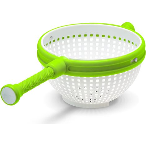 Essoreuse à salade et passoire 2-en-1 pliable et facile à utiliser – pour salades, fruits, légumes et laitue – Blanc/Vert (1/5)