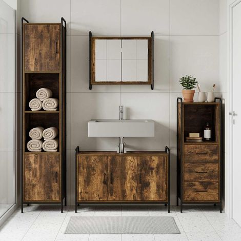 vidaXL Juego de Muebles de Baño 4 uds. Roble Ahumado 40 x 36 x 181 cm (1/2)