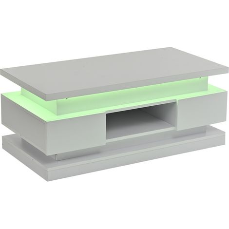 Mesa de centro elevable 100 x 50 x 40 cm con 2 cajones LED blanca HOMVRA (1/5)