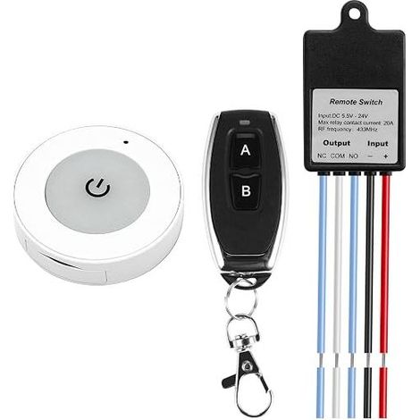 Wireless Switch with Remote Control, 433MHz, Relay DC 5V-30V, 30-50m, Small Size Controller for Ceiling Lights and Appliances (1/5)