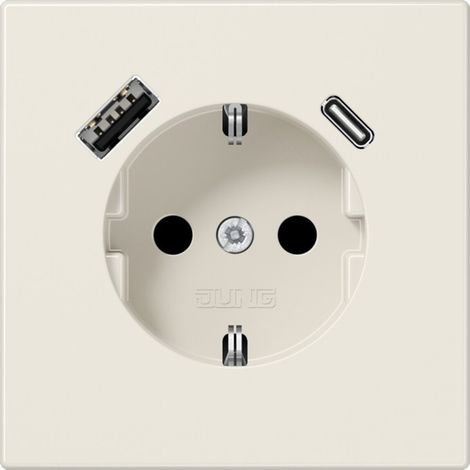 Jung SCHUKO®-Steckdose, 16 A 250 V , mit USB-Ladegerät, 1 x Typ A + 1 x Typ C, SAFETY+, Serie LS, weiß LS 1520-15 CA (1/3)