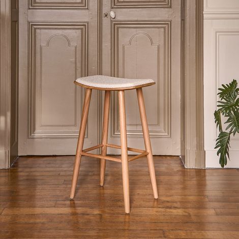Tabouret en teck massif assise bouclette 75 cm (1/5)