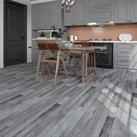 Dalle PVC Adhesive Sol Bois Gris Carrelage Adhesif Sol PVC Adhesif Carrelage Adhesif Mural Salle de Bain Carreaux Adhesif Cuisine Imperméable Dalles PVC Garage Salon 1.8mm 90cm×15cm 16 Pièces (1/5)