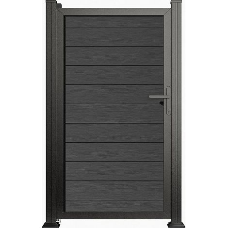 Portillon battant plein en bois composite - L100 x H183 cm - gris anthracite - SENZIO (1/5)