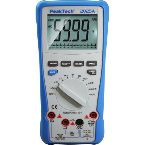 PEAKTECH True RMS Multimètre, P 2025 A, 1000 V AC/DC, 10 A AC/DC, USB
