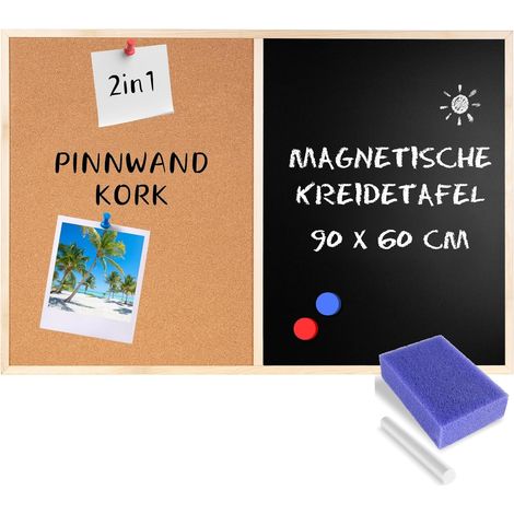 Creative Home 2in1 Kombitafel 90 x 60 cm  Pinnwand Magnettafel Kork & Kreidetafel Magnetisch  Schwarz Tafel mit 5 Stiften & Magneten (1/5)