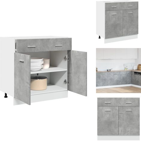 Schubunterschrank Betongrau 80x46x81,5 cm Holzwerkstoff - Küchenschrank - Küchenschränke - Küchenmöbel - Lagerschrank (1/5)