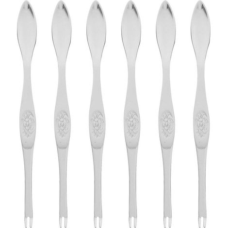 Ensemble de 6 fourchettes et brochettes à poisson en acier inoxydable. Couverts de poisson parfaits pour la maison ou le restaurant (argenté). (1/5)