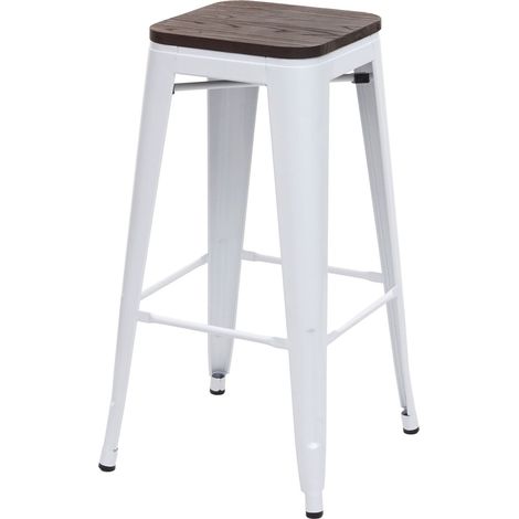 Sgabello bistrot design industriale HHG-919 legno metallo verniciato bianco