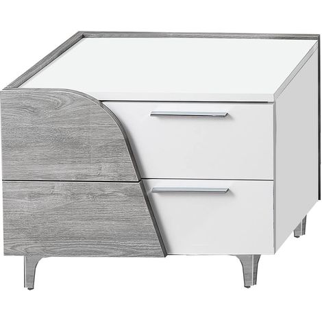 ABBY - Chevet Gauche 2 Tiroirs Blanc et Aspect Bois (1/3)