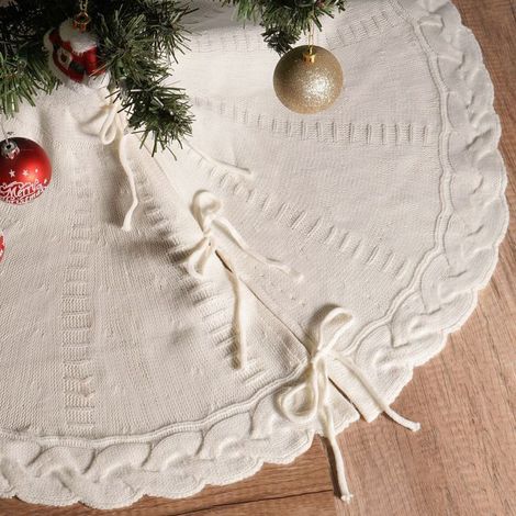 Jupe de Sapin de Noël, 122cm Sapin de Noel Beige Pied De Sapin De Noel Ronde Tricot Tapis Sapin de Noel Couvre-Pied De Sapin (1/5)