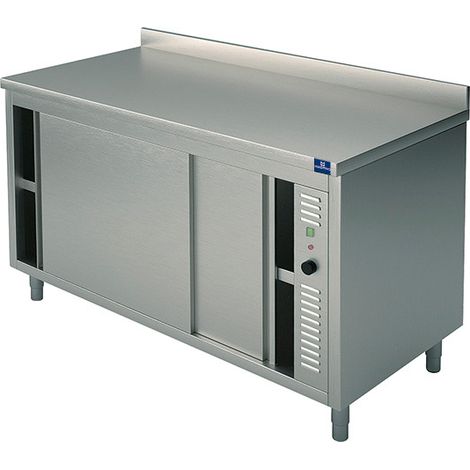 Meuble Bas Inox Chauffant - Portes Coulissantes et Dosseret - Gamme 600 - Virtus