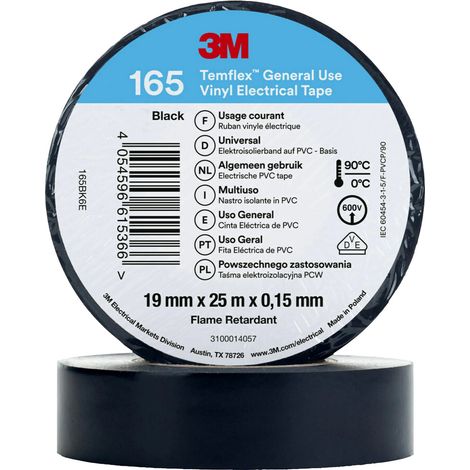 3M Temflex™ 165 165BK6E Isolierband Temflex™ 165 Schwarz (L x B) 25 m x 19 mm 1 St.