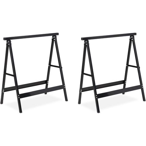 Relaxdays – Tréteau pliable en acier noir – Lot de 2 – Charge maximale 100 kg – Hauteur de travail 75 cm – Idéal pour espaces confinés