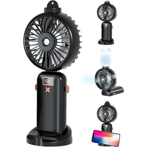 Ventilateur brumisateur portable – batterie 5000 mAh – 5 vitesses réglables – ventilateur pliable USB rechargeable – pour voyage et bureau (1/5)