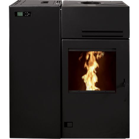 Bronpi – Poêle à bois mixte granulés 7kW – Évacuation fumées dessus – Programmation 7 jours – Éco Design 2022 – Flamme Verte 7*