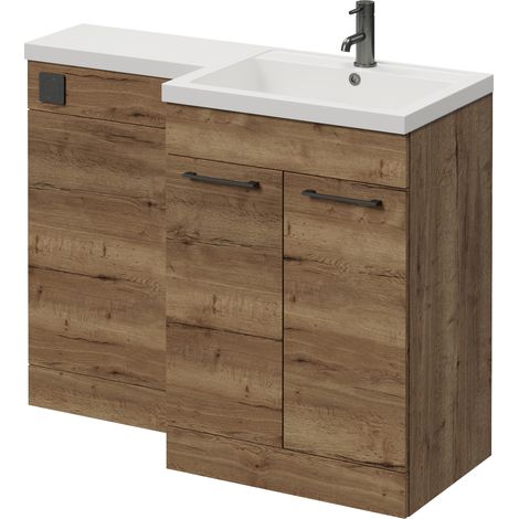 Napoli 460 Tobacco Oak 1100mm 2 Door Vanity Unit Toilet Suite with Right Hand Square Lucia Basin - 1100mm - Gunmetal Grey 160mm HandleWithout Kingston Toilet Pan