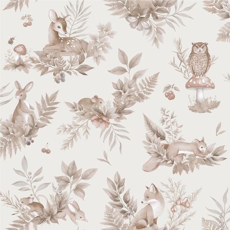 Holden Decor Forest Friends Neutral Wallpaper Nursery Paste The Paper (1/4)