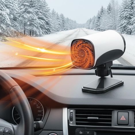 12V Portable Car Heater, Windshield Defroster, Rechargeable Fast Heating Fan with Rotating Base for Campers, SUVs and Trucks (White) (1/4)