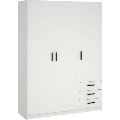 Dmora - Guardaroba 3 ante Thea, Mobile camera da letto, Cabina armadio portabiti, Armadio appendiabiti, 147x50 h200 cm, Bianco