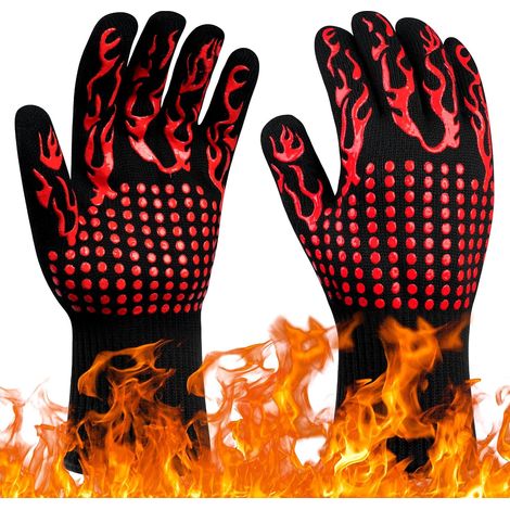 Gants de Barbecue, Gants de Four AntiChaleur Jusqu'à 800°C, Gants Cuisine Résistant à la Chaleur et Antidérapants, Gant Cuisson Chaleur pour BBQ/Four/Gril/Cheminée/Soudage/Cuisson au Four (1/5)