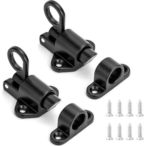 Set di 2 chiusure automatiche a molla con viti, in alluminio, per porte, finestre e armadi in legno (nere) (1/4)