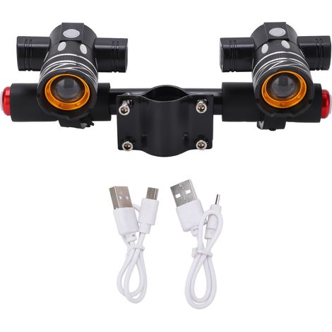 Phare Avant Scooter - Double Projecteur T6 - Réglage 360° - Alimentation USB - Batterie Intégrée 1200 mAh - Compatible Diamètre Guidon 35 à 48 mm - 1 Pièce (1/5)