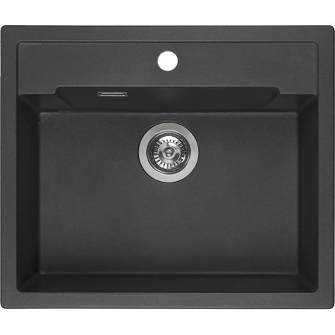 ReginoxEinbauspüle Amsterdam 54 Black Silvery Granit Einzelbecken 600x510mm, inkl. Siebkorbüberlaufventil (1/5)