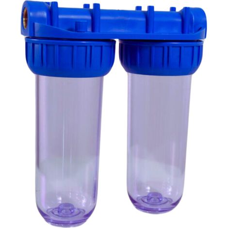 Swiss Aqua Technologies Durchsichtiger Doppelfilter mit 1/2-Zoll-Messinganschluss, doppelt so effektive Wasseraufbereitung (SATHF12D) (1/3)