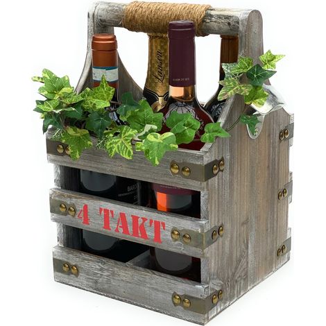DanDiBo Weinträger 4 Flaschen Flaschenträger Holz 4 Takt 96034 Weinregal Flaschenkiste Flaschenkorb Weinflaschenträger (1/5)