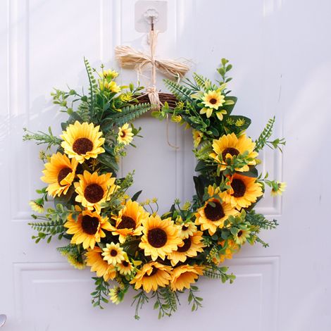 Couronne De Fleurs Artificielles - Tournesol 40 Cm - Décoration Porte Extérieur Intérieur - 1 Pièce (1/5)