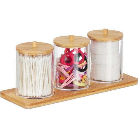 Bathroom organizer set with bamboo tray and lids