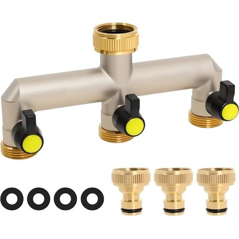 Elecbee Répartiteur Deau 3/4 en Laiton 3 Voies, Robinet Distributeur Eau Jardin 3 Voies avec Robinet à Bille, Connecteur Tuyau Arrosage pour Régler et Fermer Le Débit d'eau pour Famille, Jardin (1/5)