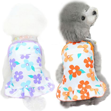 Lot de 2 jupes d'été pour chien, t-shirts, gilets et robes en coton, vêtements pour chiot (violet et orange)