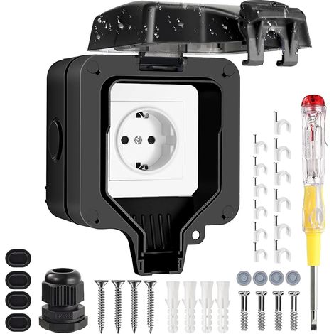 Prise Exterieure Etanche IP66 Prise Electrique Murale de Courant et Volet de Protection Prise Etanche Exterieur de Jardin, Prise Murale Anti-Poussière Verrouillable pour Garage Piscine Gardin Noir