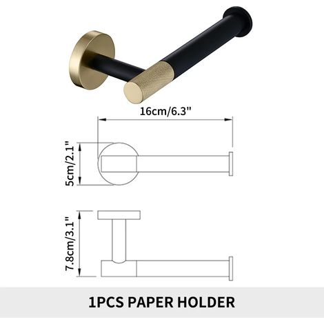 Porte-papier toilette noir mat avec support pour téléphone, fixation murale, accessoire de salle de bain en acier inoxydable brossé doré. (1/5)