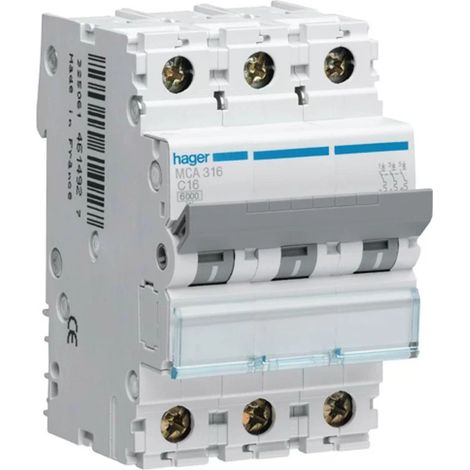 Hager MCA316 Disyuntor 3P 16A curva C 6/10kA