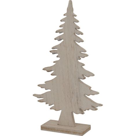 Natural Rustic Christmas Tree on Stand - Wood - L4 x W15 x H26 cm - White